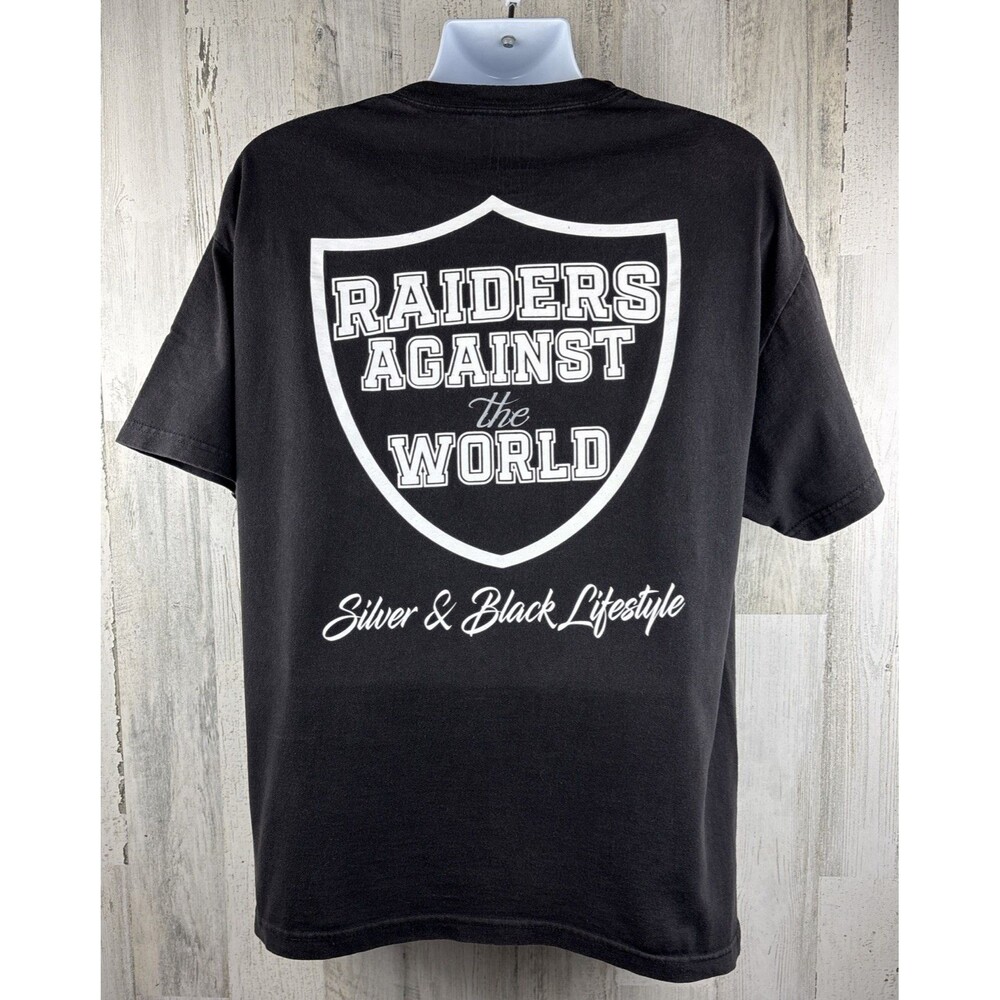 NFL Raiders Against The World Silver & Black Lifestyle T-Shirt XL (23”x29”)
